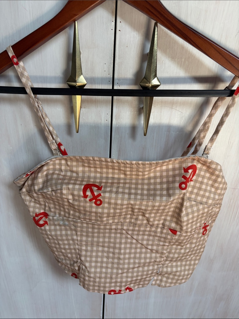 Cotton  Gingham adjustable top with Red Anchor Motif